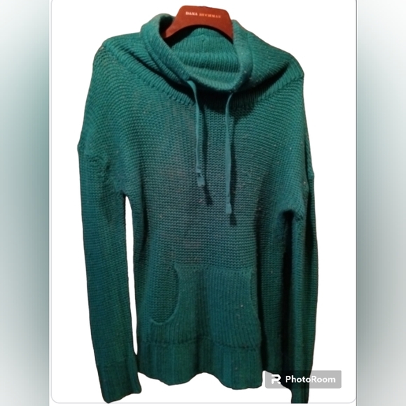 Rue 21 Cowl Neck Sweater with front pouch Turquoise - Picture 2 of 4